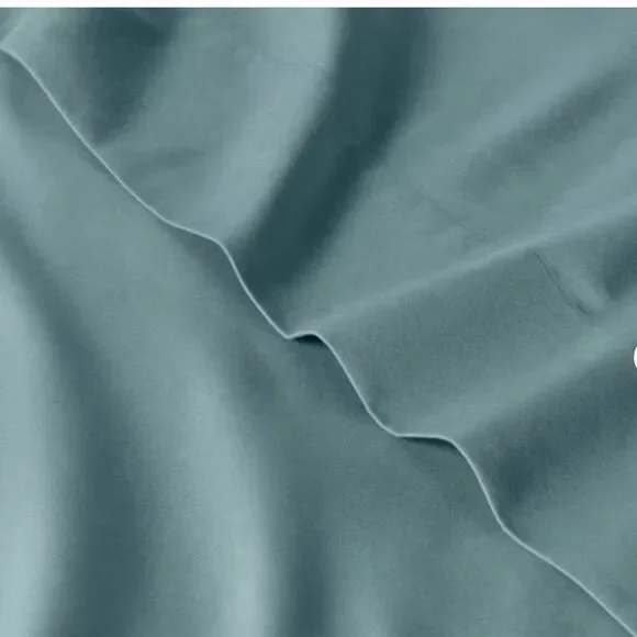 CASALUNA Thread Count Washed Supima Sateen Light Teal Solid Sheet Set NWT king - Picture 2 of 8